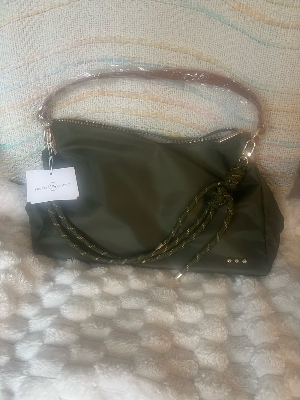 Pretty Simple Olive Shoulder Bag with Rope Detail